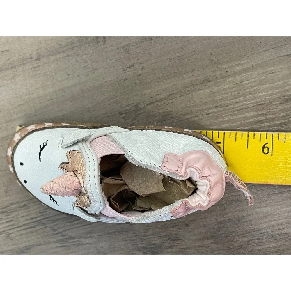 Robeez Evie Magical Unicorn Soft Sole Baby White Rose Gold Leather Star 6-12M